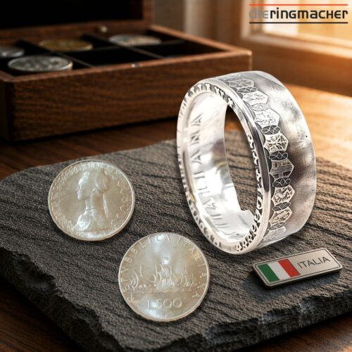 500 Lire Münzring 1959 Columbus Schiffe | Silberring Italien