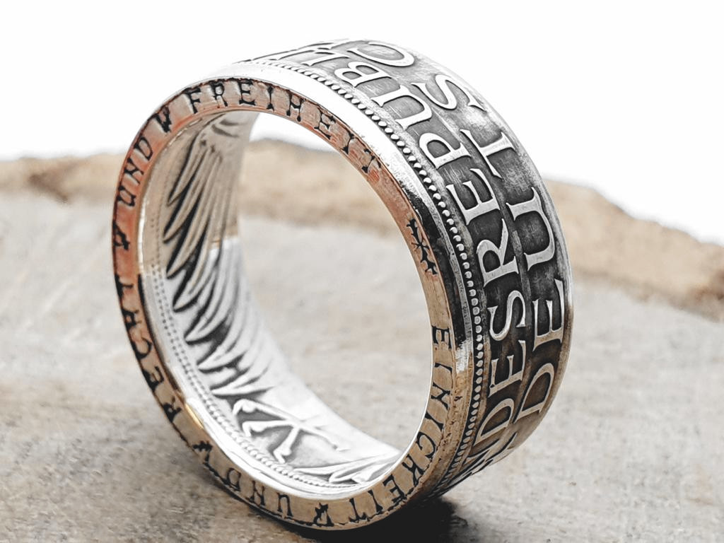 Münzring • 1959 • BRD 5 Mark mit Datum Heiermann Silberadler Silber 625er Ring 