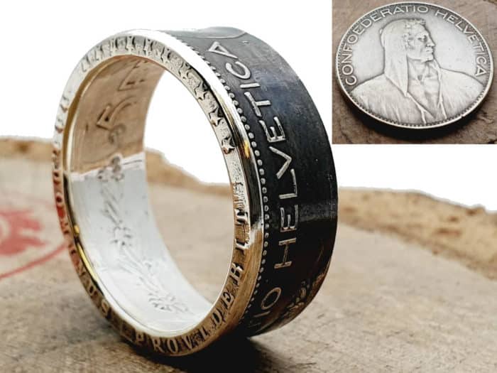 Münzring Silber aus 5 Franken Schweiz personalisierbar