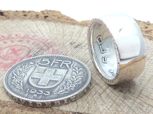 Münzring aus 5 Franken Silber Münze personalisierbar