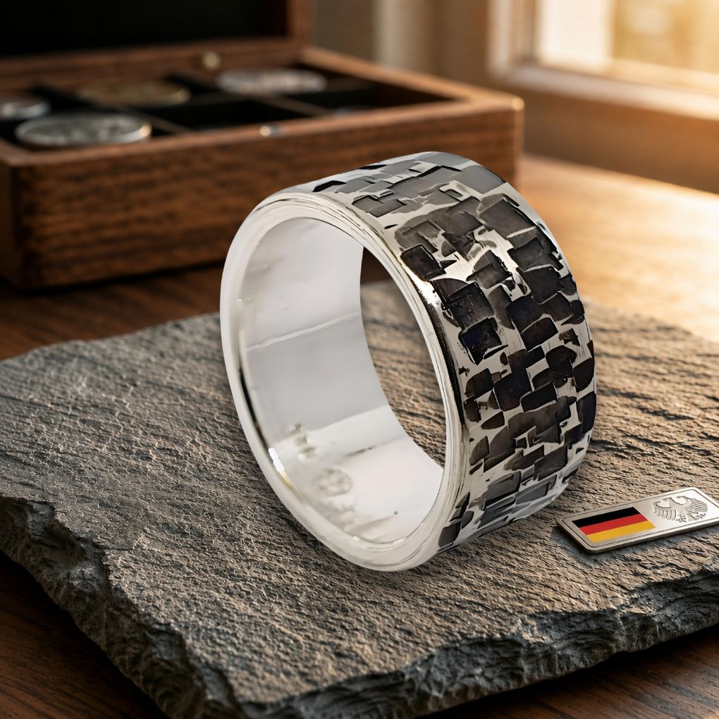 Silberring Camouflage-Muster | Handgefertigt aus 925 Silber