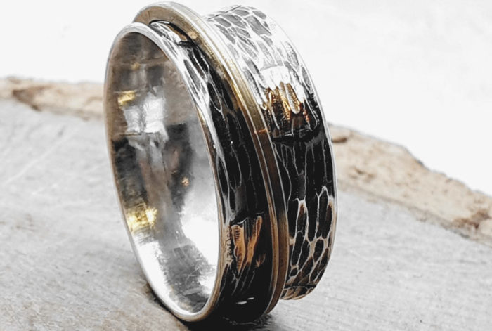 925er Silberring / Drehring / Goldplättchen / personalisierbar