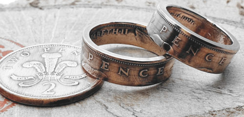 Partner/ Eheringe aus 2 Pence Münze (England)