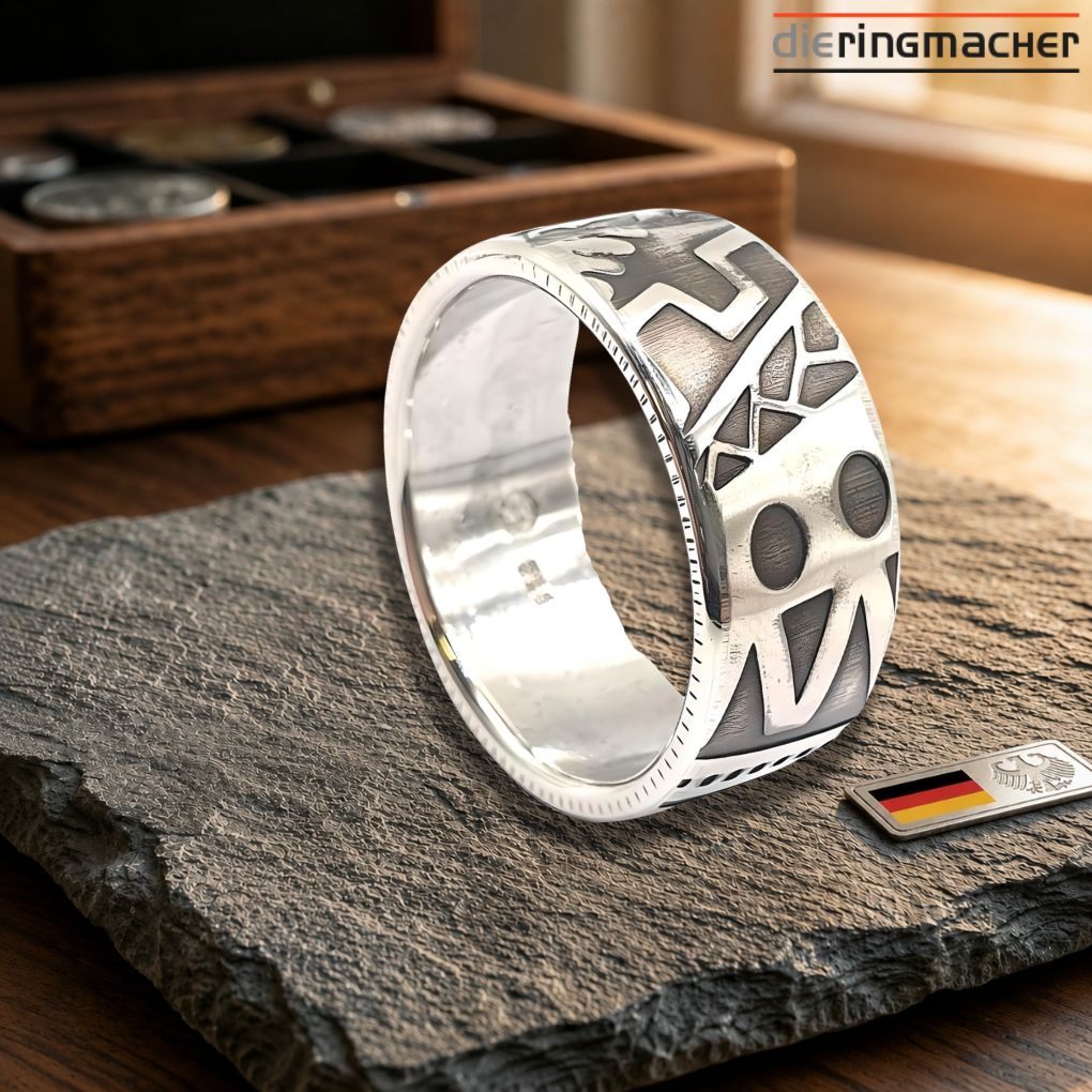 925 Silberring mit abstraktem Muster Handgefertigtes Unikat