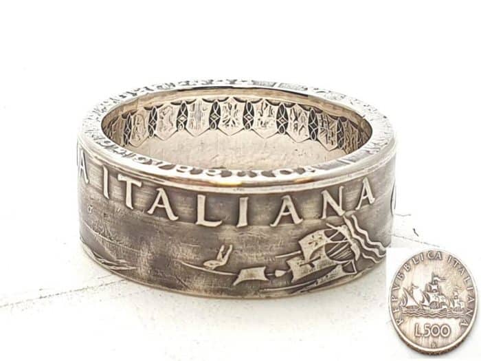Münzring aus 500 Lire Silbermünze Italien personalisierbar