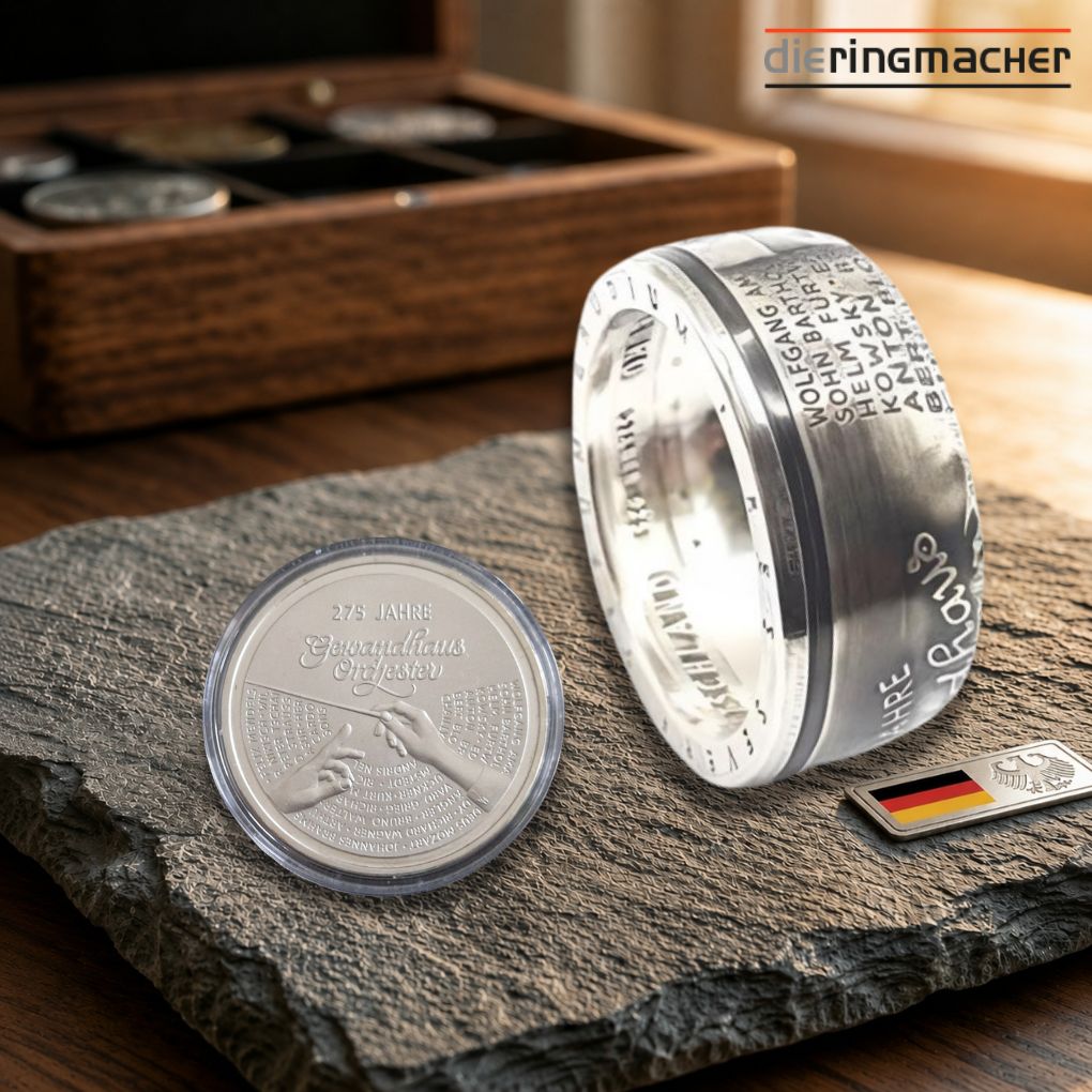 ring mit Gewandhaus-Motiv aus 20 Euro Münze handgefertigt