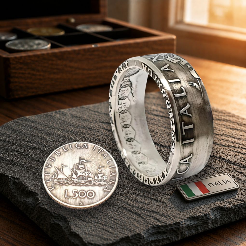 Münzring 500 Lire Italien | Handgefertigter Silberring aus 835 Silber