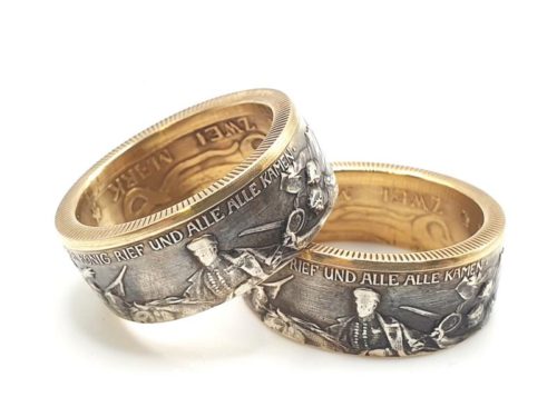 Partnerringe teilvergoldet aus 900 Silber Münzen aus der Kaiserzeit personalisierbar