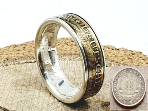 Münzring aus 20 Pfennig DDR kombiniert mit massivem Silber personalisierbar