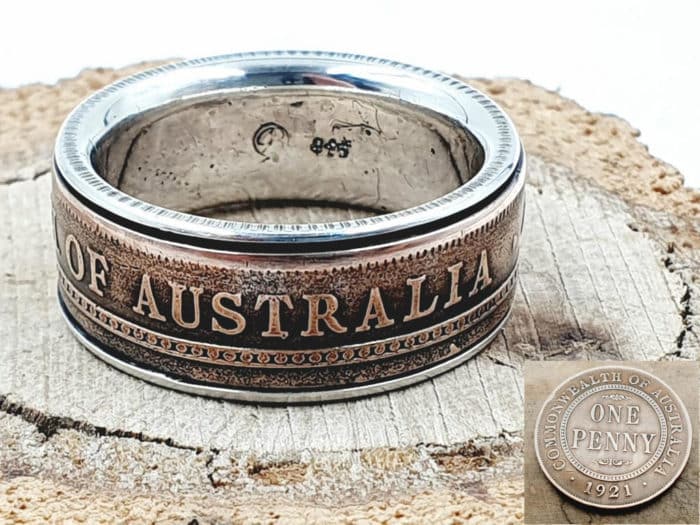 Münzring aus Australien Münze kombiniert mit massivem 925er Silber personalisierbar