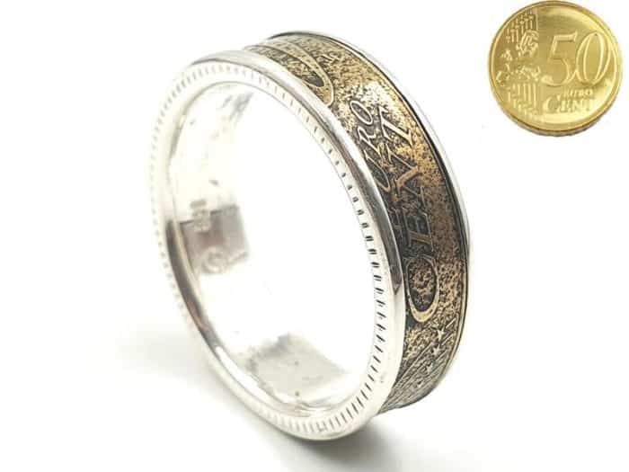 Münzring aus 50 Cent Münze kombiniert mit Silber personalisierbar