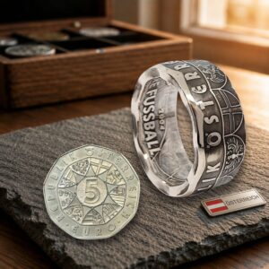 "Münzring 5 Euro Österreich | Handgefertigter Ring aus 999 Silber"<br>wurde zur Wunschliste hinzugefügt