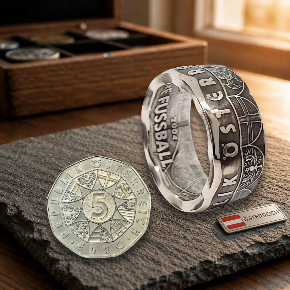 Münzring 5 Euro Österreich | Handgefertigter Ring aus 999 Silber