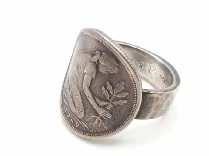 Silberring mit 50 Pfennig Münze ihrem Wunschjahrgang personalisierbar