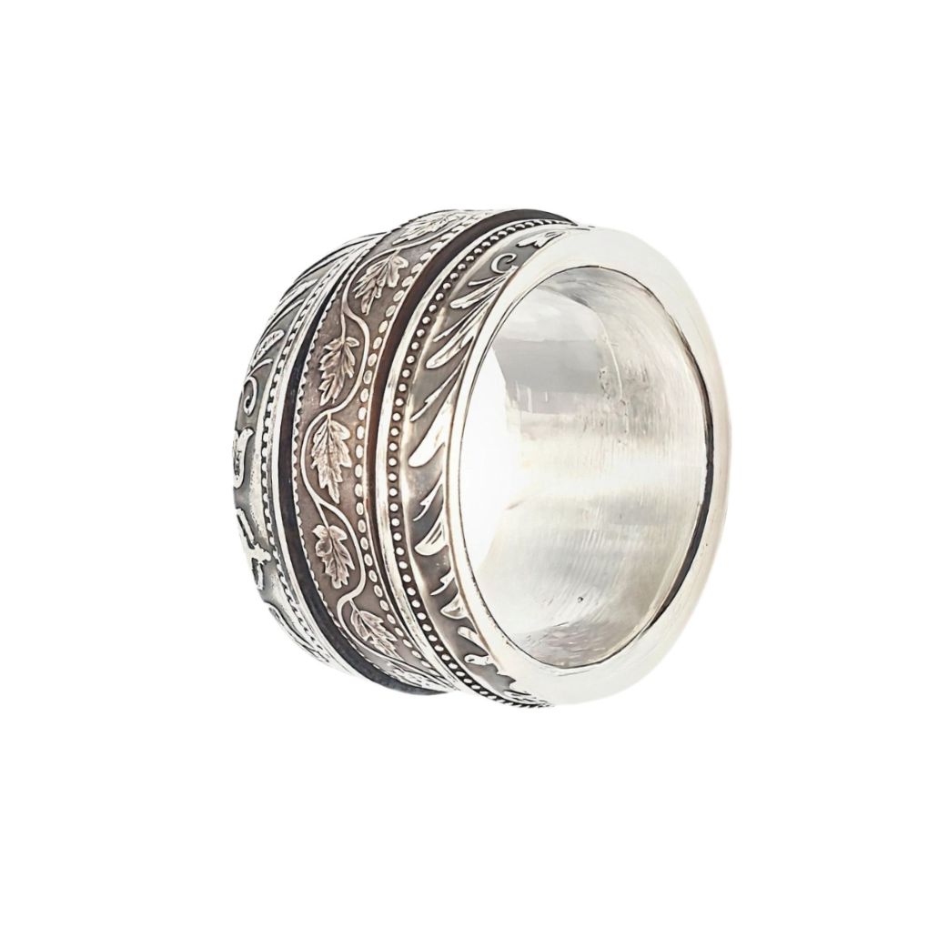 Handgefertigter Drehring aus 925 Silber mit kanadischer 1 Cent Münze – Bild 3