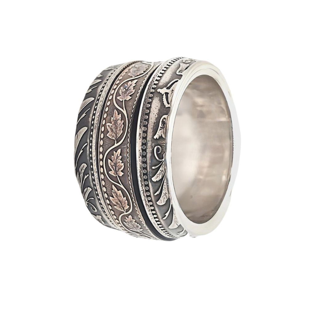 Handgefertigter Drehring aus 925 Silber mit kanadischer 1 Cent Münze – Bild 2