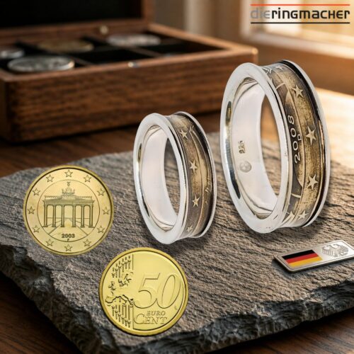 Münzringe Partnerringe aus 50 Eurocent Münze mit Wunschprägejahr.