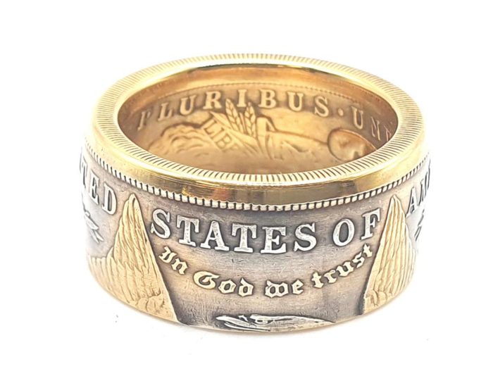 Münzring teilvergoldet aus 1 Morgan Dollar USA 900er Silber