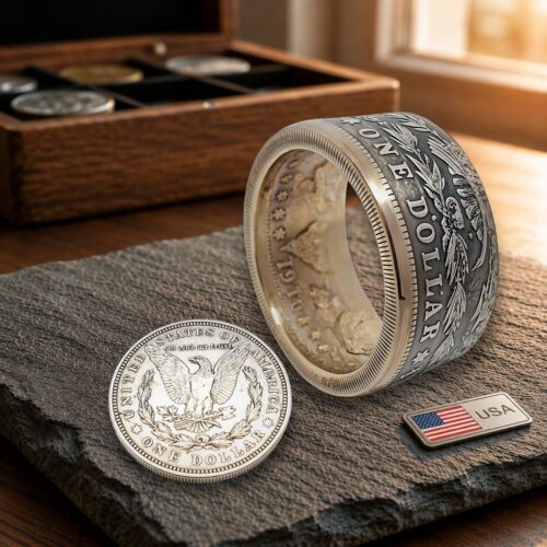 Münzring aus 1 Morgan Dollar USA 18K teilvergoldet