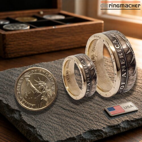 Münzringe Partnerringe aus originalen 1-Dollar-Münzen – Handgefertigte Ringe mit 18 Karat Vergoldung