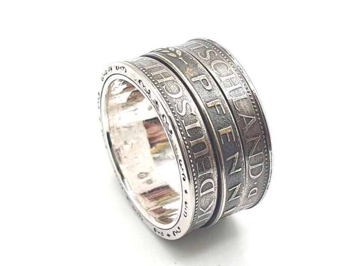 Münzring Spinningring Drehring mit Pfennig DM Münzen