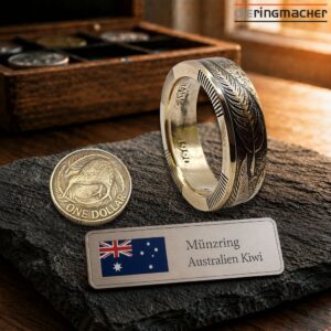 "Australien Münzring Kiwi | Handgefertigter Ring aus 1 Dollar Münze"<br>wurde zur Wunschliste hinzugefügt