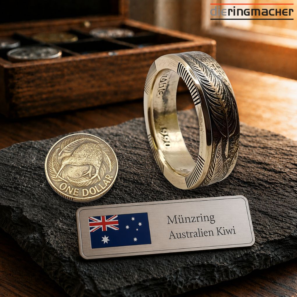 Australien Münzring Kiwi | Handgefertigter Ring aus 1 Dollar Münze