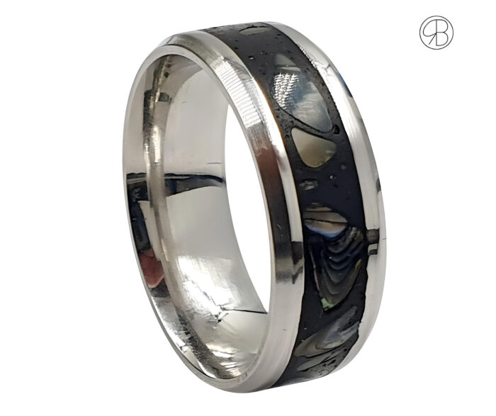 Edelstahl-Ring mit Abalone Inlay - Einzigartiges Schmuckstück für besondere Anlässe"