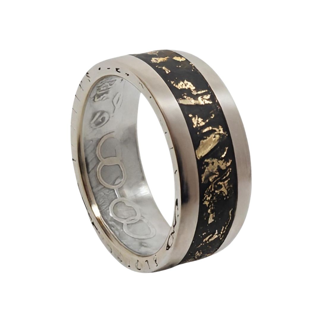 Handgefertigter Münzring aus 10 DM Silbermünze mit Blattgold und Turmalin