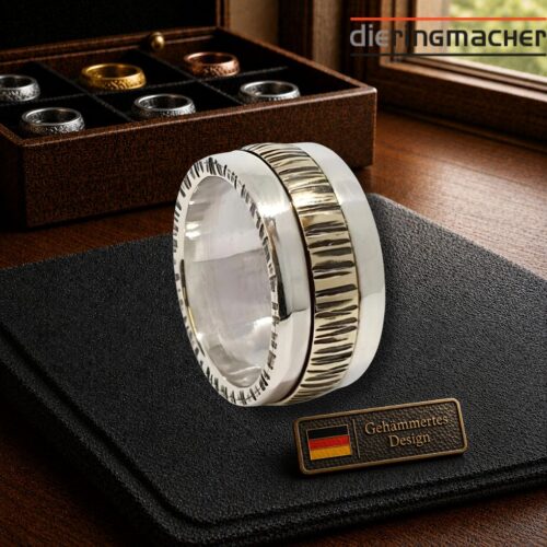 Silberring-teilvergoldet-–-handgefertigt-gehaemmertes-Design