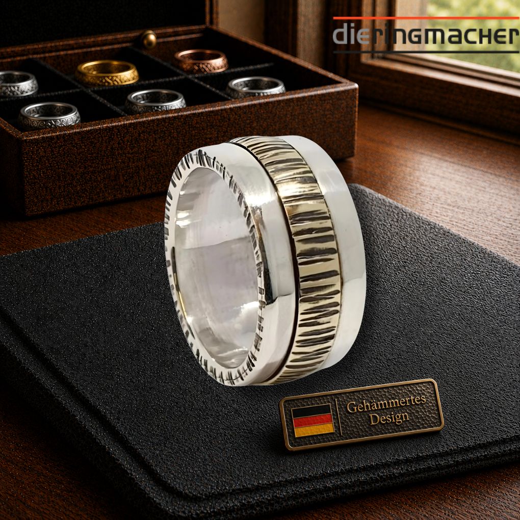 Silberring-teilvergoldet-–-handgefertigt-gehaemmertes-Design