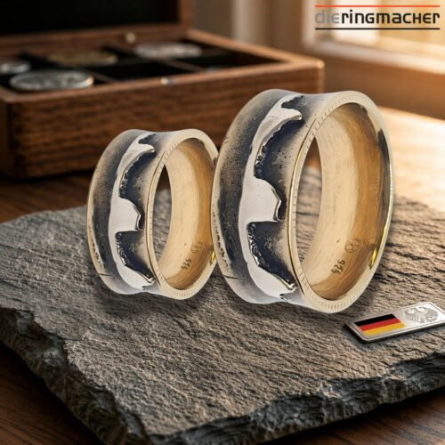 Trauringe Sandguss Silber | Handgefertigte Eheringe mit Gold