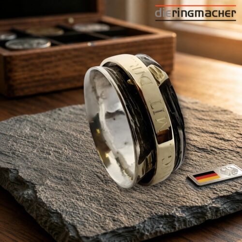 Spinningring Drehring 925 Silber mit 585 Goldplätchen
