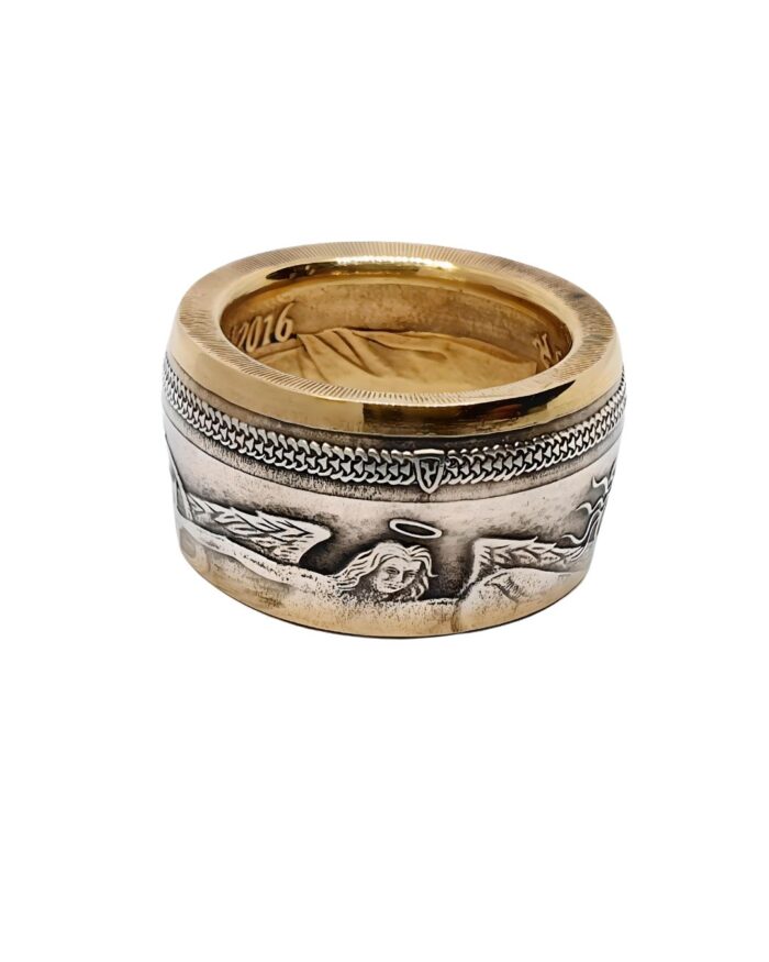 Silberring Drachentöter der Isle of Man mit Reverse Proof Angel mit 18 Karat Teilvergoldung!
