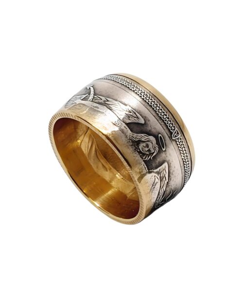 Silberring Drachentöter der Isle of Man mit Reverse Proof Angel mit 18 Karat Teilvergoldung!