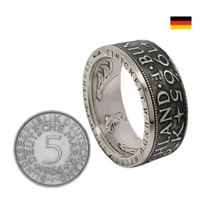 "Handgefertigter 5 DM Münzring (1951–1974) –"<br>wurde zur Wunschliste hinzugefügt