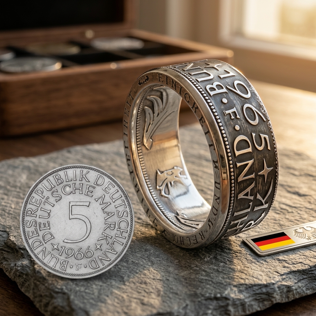 Münzring aus 5 DM Silber-Münze Prägejahre von (1951–1974)